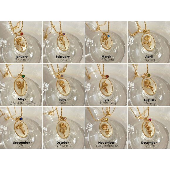 Mother of Pearl - Birth Flower Necklace - Birth Month Jewelry - Botanical Jewelr - Picture 10 of 10